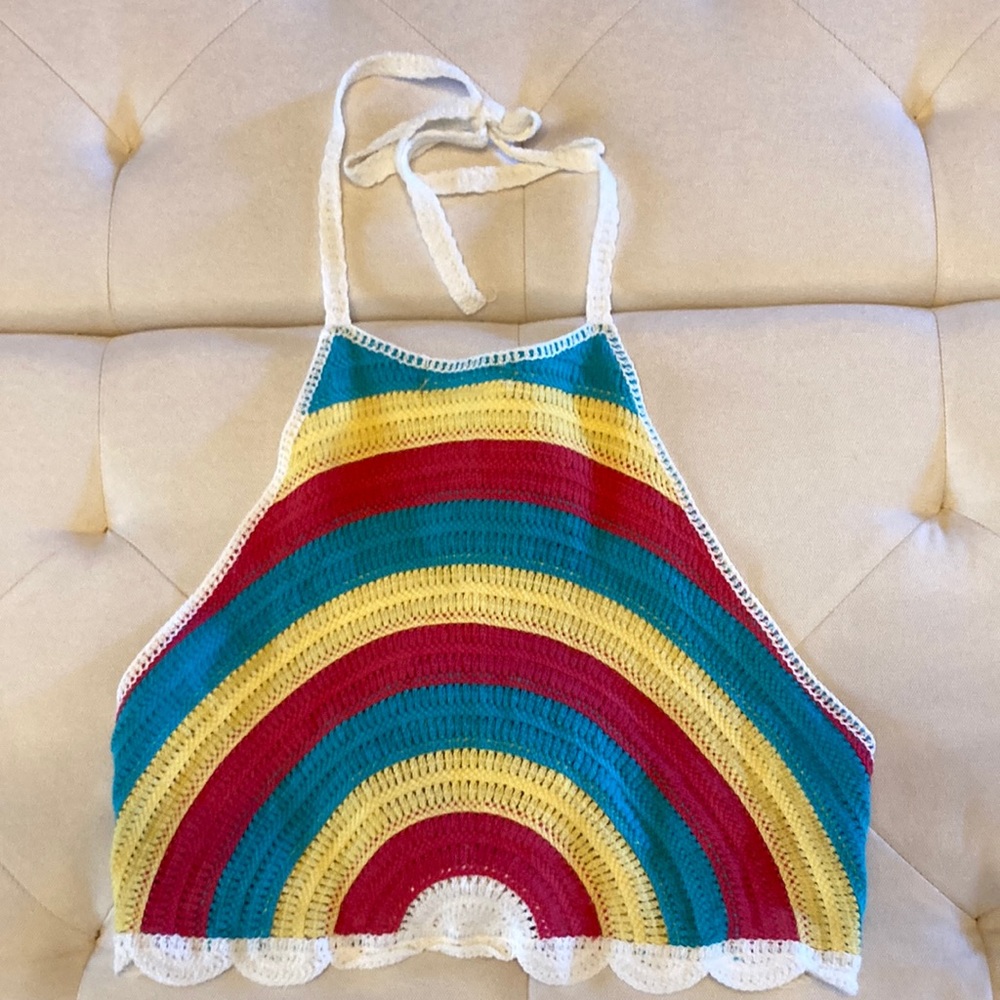 Crocheted rainbow colored top from the Bahamas new with tags